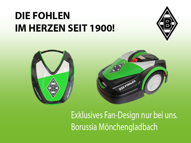 Fan-Design für Borussia Mönchengladbach. Stihl iMow und Ambrogio Mähroboter oder Roborock Saugroboter.